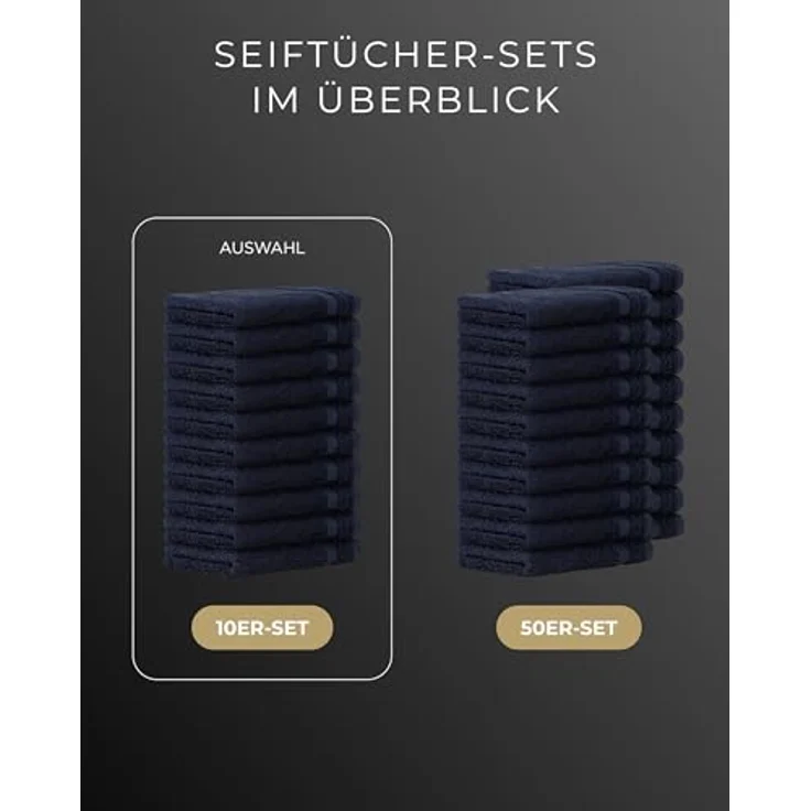 Luckytowel Seiftücher Set 30x30cm, Oeko-TEX Waschlappen aus 100% Baumwolle mit 600 g/m², flauschig & saugstark, 10er Pack Dunkelblau – Bild 5