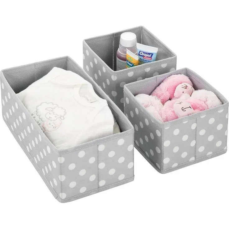 Aufbewahrungsbox Stoffkisten Organizer mDesign 3er Set hellgrau/weiß gepunktet