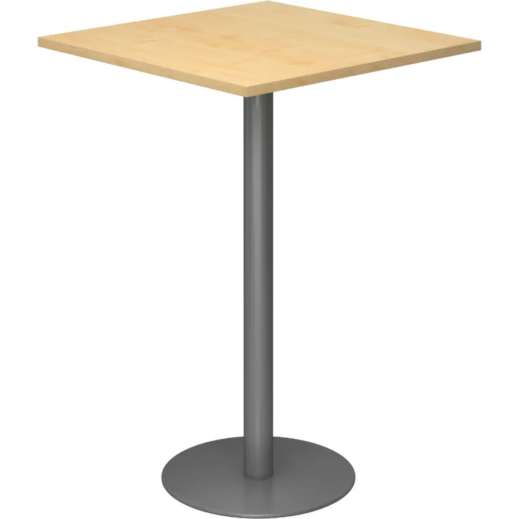 bümö Stehtisch Büro, Bistrotisch eckig 80 x 80 cm in Ahorn, Gestell: Graphit - Bartisch, Stehtisch Holz-Platte, Säule aus Metall, Buffettisch, Säulentisch, Partytisch, Thekentisch, Barmöbel, STH88-3-G