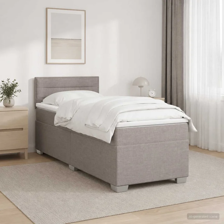 vidaXL Boxspringbett mit Matratze und LED Taupe 100 x 200 cm Stoff 3451872 – Bild 4