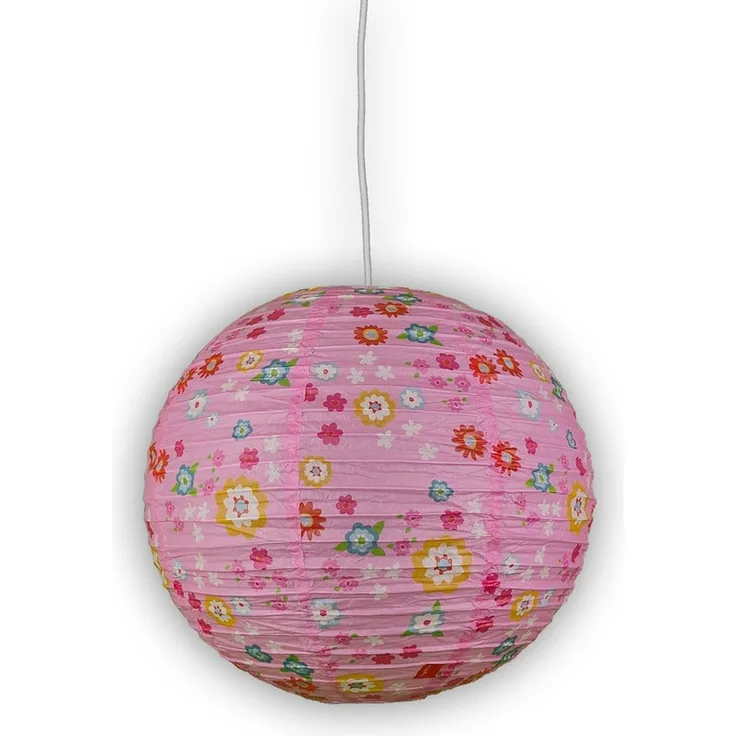 Papier Lampenschirm fürs Kinderzimmer mit fröhlichem Blümchen Muster Ø 40cm