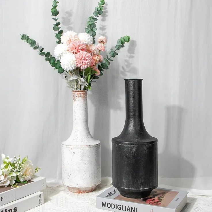 Vasen Groß Vintage Metall Rustikal Blumenvase Shabby Chic Schwarz – Bild 3