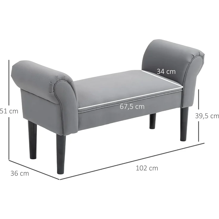 HOMCOM Polsterbank Flurbank für Schlafzimmer, bis 130 kg Belastbar (Sitzbank, 1-St, Bettbank), Segelstoff, Grau, 102 x 36 x 51 cm – Bild 7