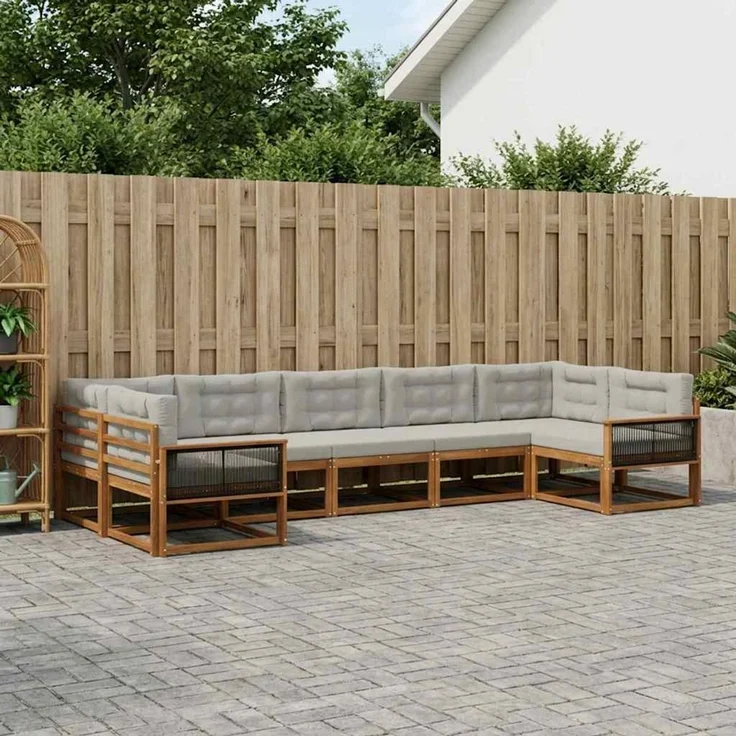 vidaXL Outdoor-Sofagarnitur 7 stk. 7-Sitzer Natur und Hellgrau 3382864 – Bild 1