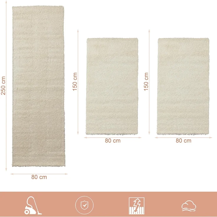 SIMPEX24 Hochflor-Bettumrandung Unicolor - Einfarbig, Höhe 30 mm, (Bett-Set, 3-tlg, Bettvorlage), Schlafzimmer Teppich Bettumrandung Läufer Set 3 teilig – Bild 2