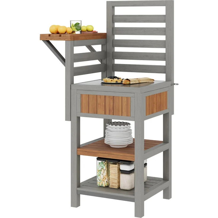 Merax Gartenschrank Holz Outdoor wetterfest – Geräteschrank mit großer Edelstahl-Arbeitsfläche & doppeltem Ablageboden, Grillstation mit zusätzlichem Stauraum, wetterbeständiger Küchenschrank – Bild 10