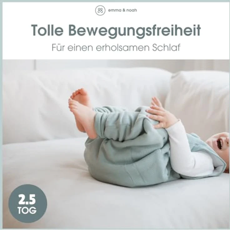 emma & noah Baby Schlafsack mit Füßen 2.5 TOG, Strampelsack für den Herbst und Winter, Bio-Baumwolle, Oeko-TEX Zertifiziert, Kuscheliger Schlafsack für Neugeborere (Punkte Mint, 80 cm) – Bild 5