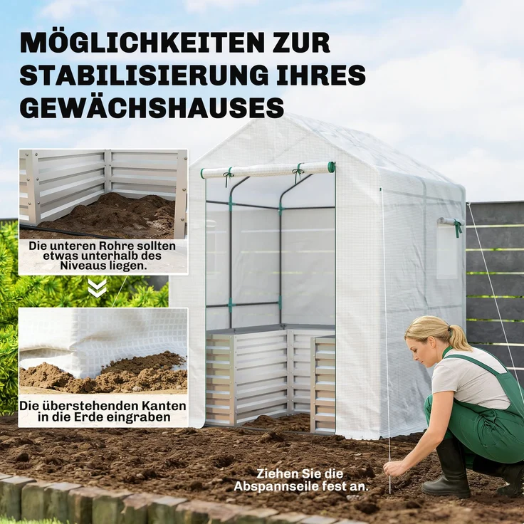 Outsunny Foliengewächshaus, PE, Stahl, Weiß, 141L x 141B x 190H cm – Bild 8