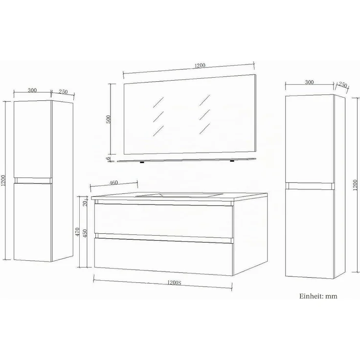 Homeline Badmöbel Set Eiche/Weiß Leonard Hochglanz 120 cm Spiegel incl LED (120, 6, 2X Seitenschränke) – Bild 4