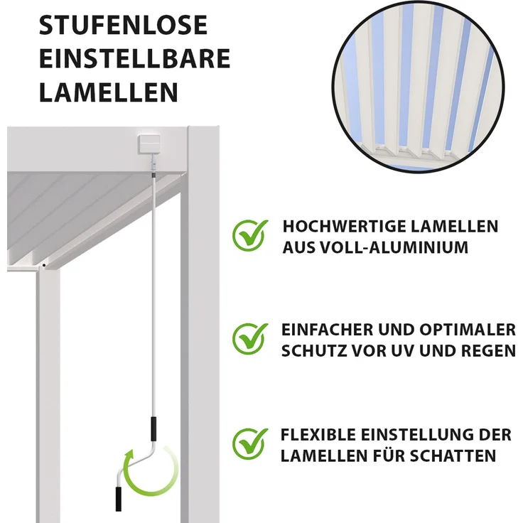 Weide Deluxe Plus | Pergola Voll Aluminium freistehend | 4 x 8 M | Lamellendach weiß – Bild 7