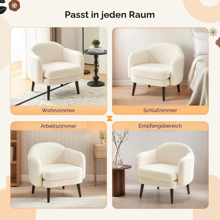 Sessel Cocktailsessel Loungesessel Clubsessel 113kg Teddy-stoff Weiß – Bild 8