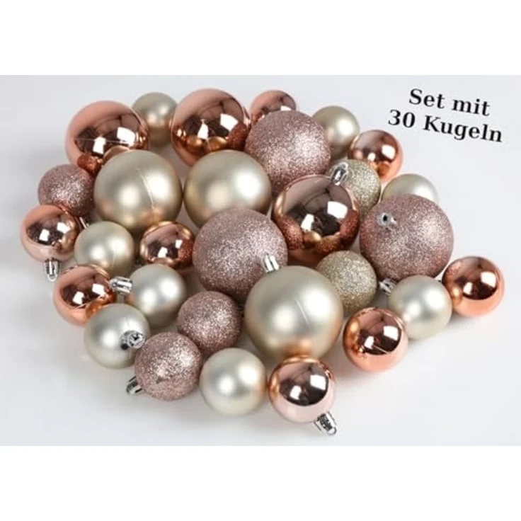 Weihnachtsbaumkugeln 4-6cm 30-teiliges Set Baumschmuck Christbaumkugeln beige – Bild 5