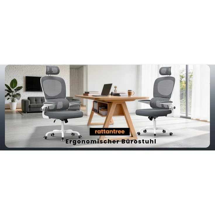 Botifly Ergonomischer Bürostuhl, Mesh-Gewebe, Grau/Weiß, 90°-120° Wippfunktion, 10 cm Höhenverstellbar, 52 x 25.5 x 62 cm – Bild 10