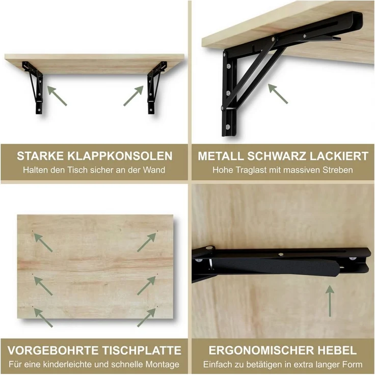 KDR Produktgestaltung Klapptisch 60x40 Wandklapptisch Esstisch Küchentisch Schreibtisch Wand Tisch, Eiche – Bild 4