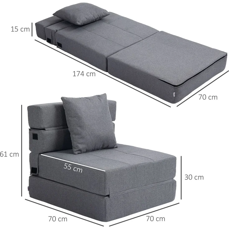 MELAYR, Schlafsessel Relaxsessel Gästebett, abnehmbarer Bezug, 70 cm x 70 cm x 61 cm, Dunkelgrau – Bild 5