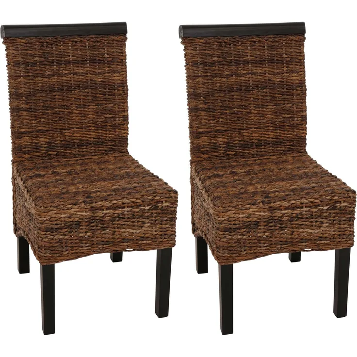 2er-Set Esszimmerstuhl Korbstuhl M45 Stuhl Bananengeflecht ~ dunkel, ohne Kissen