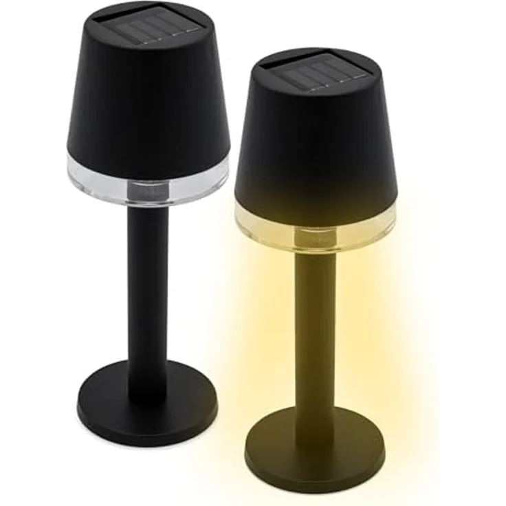 Spetebo LED Tischleuchte Solarlampe schwarz 22x8,5 cm - 2er Set, warm weiß – Bild 1