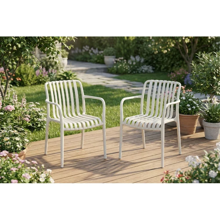 KAWOLA Gartenstuhl MIAVA Outdoor stapelbar Kunststoff cremefarben 81 x 57 x 56 cm – Bild 5
