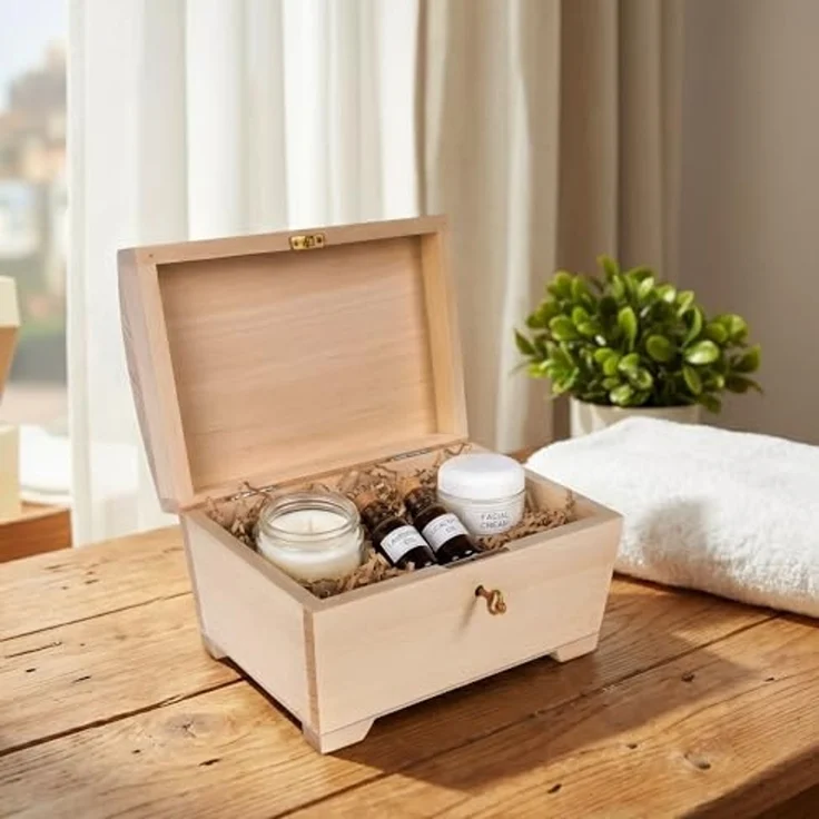 Creative Deco Holzkiste Schatztruhe mit Deckel, Schloss und Schlüssel, Abschließbare Holzbox für Gegenständen, Aufbewahrung und Dekoration – Bild 6