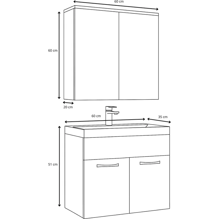 Badplaats Badmöbel Komplettset Montreal 60x35 cm Kastanien Eiche - Badezimmermöbel mit Waschbecken und Spiegelschrank – Bild 6
