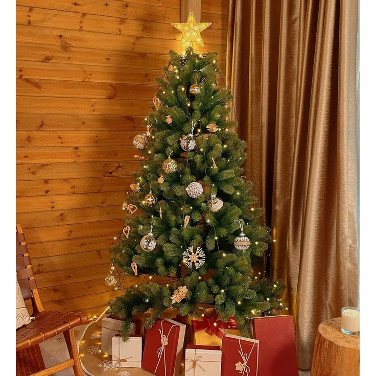 SALCAR 1,5m Weihnachtsbaum Lichterkette mit Ring, 8 Girlanden und Weihnachtsbaumspitze Stern, 210er LED Christbaumbeleuchtung Innen mit 8 Modi, Warmweiß – Bild 7