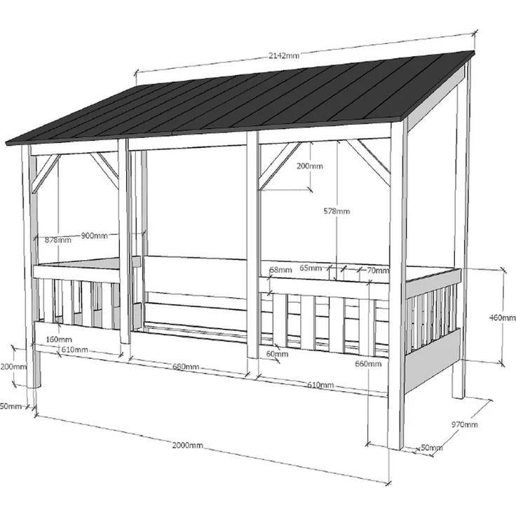 Vipack Hausbett 90x200 cm, weiß, Dach in weiß – Bild 5
