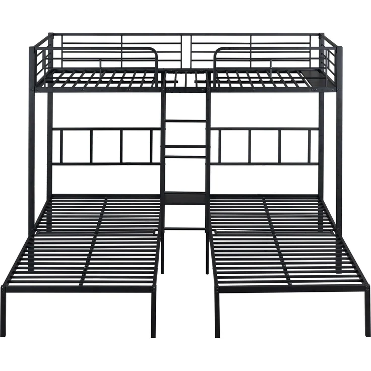 Merax Etagenbett Dreierbett Kinderbett Metallbett mit Leiter 90x200cm*3, schwarz – Bild 9