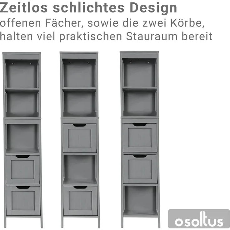 osoltus Badschrank Hochschrank Badregal Hampton 144 cm Grau – Bild 4