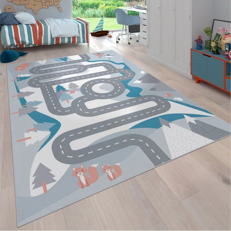 Paco Home Kinderteppich Bino 574, rechteckig, Höhe: 4 mm, Kurzflor, Straßen-Spiel-Teppich, Tippis & Wald, Kinderzimmer – Bild 2