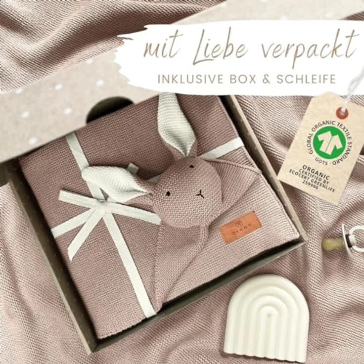 Babydecke DIKOS® Babydecke SCHMUSE-HASE Baby Geschenk Mädchen Junge Geschenkset, DIKOS, Geschenk zur Geburt, PREMIUM Qualität, 100 % BIO Baumwolle, nachhaltig – Bild 3