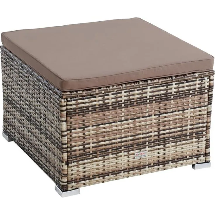 Rattanhocker Gartenhocker Hocker XXL Stuhl Polyrattan Sitzhocker Beige-Braun