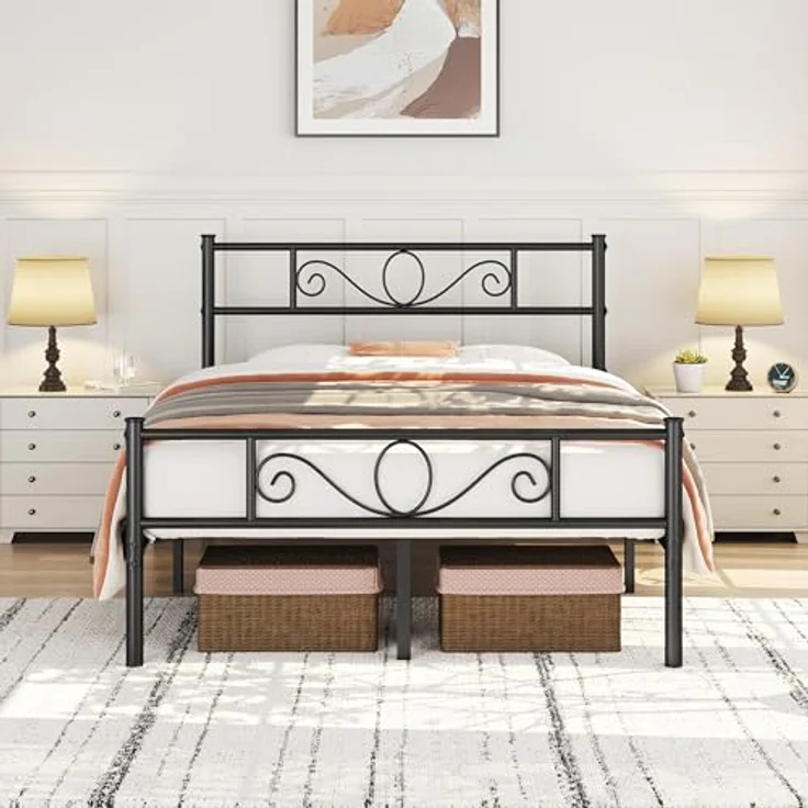 Yaheetech Bettrahmen Metallbett Bettgestell aus Metall, Doppelbett für 140x200 cm Matratze, Gästebett für kleine Räume, Schwarz – Bild 4