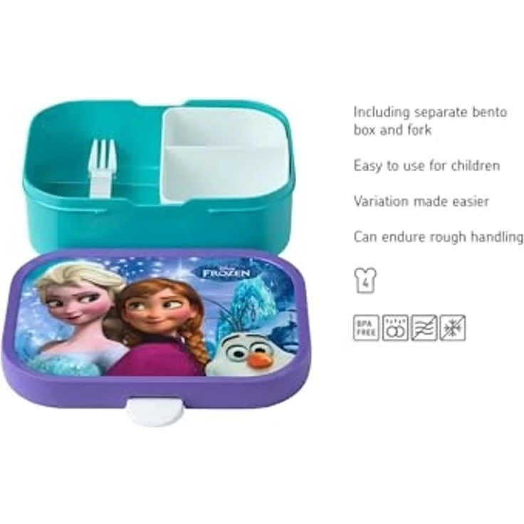 Mepal Brotdose Kinder - Bento Box Kinder - Brotdose Kinder mit Fächern & Gabel - Meal Prep Box mit Clip-Verschluss - BPA-frei & Spülmaschinenfest - 750 ml - Frozen Sisters Forever – Bild 2