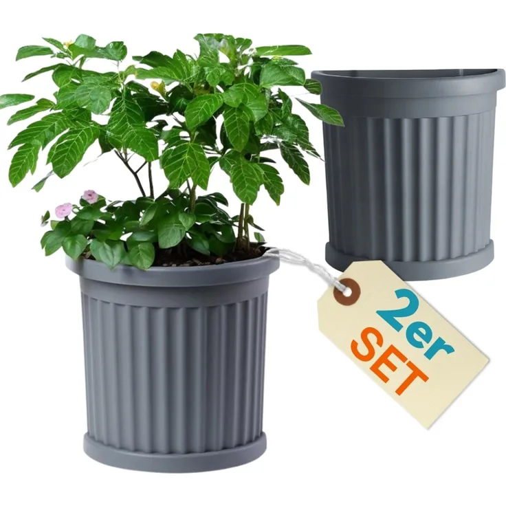 GarPet Pflanzkübel 2er Set Pflanz Kübel Halbrund Groß Outdoor Blumen Kasten Außen 50 Grau