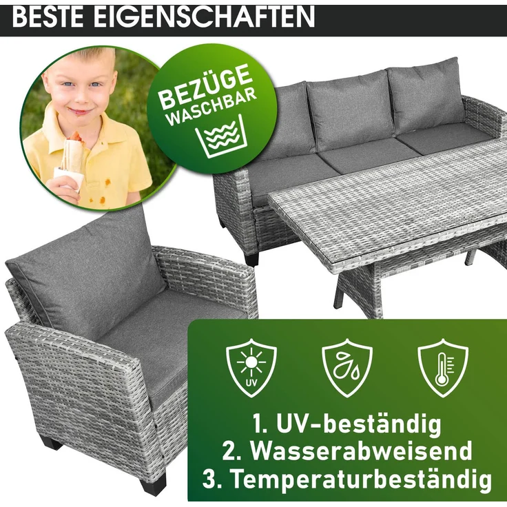 BRAST Gartenmöbel Set Delight Grau/Anthrazit bis zu 7 Personen inkl. extra Dicke Kissen Outdoor Loungemöbel Sitzgruppe Essgruppe Garnitur – Bild 4
