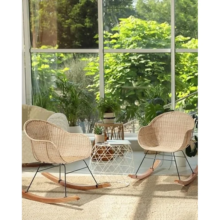Schaukelstühle 2er Set LAVINIO Rattan Natürlich – Bild 2