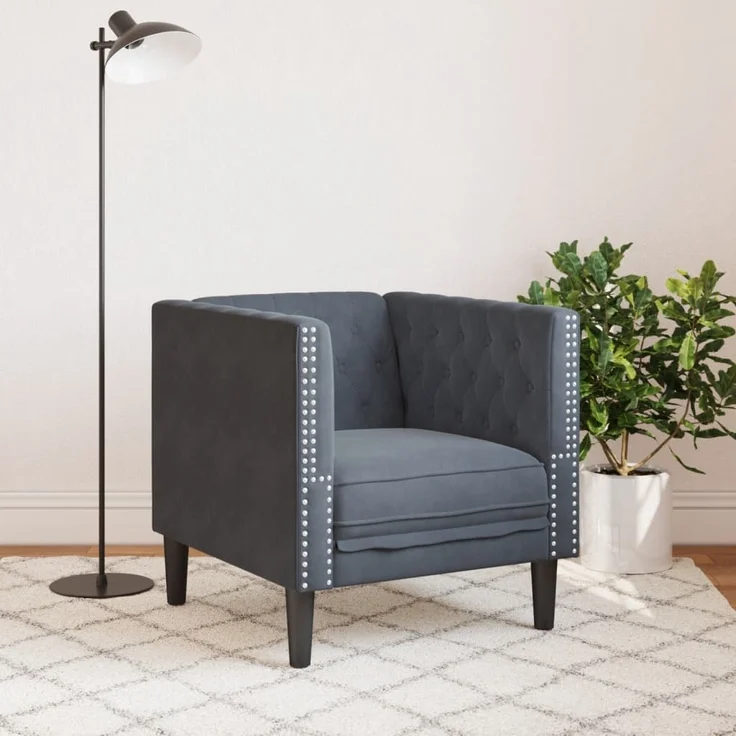 vidaXL Chesterfield-Sessel Dunkelgrau Samt 372674 – Bild 2