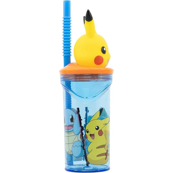 Stor WIEDERVERWENDBARER KINDERBECHER AUS BPA-FREIEM KUNSTSTOFF 430 ML MIT 3D-FIGUR AUF DEM DECKEL | POKEMON DISTORSION, Blau – Bild 2