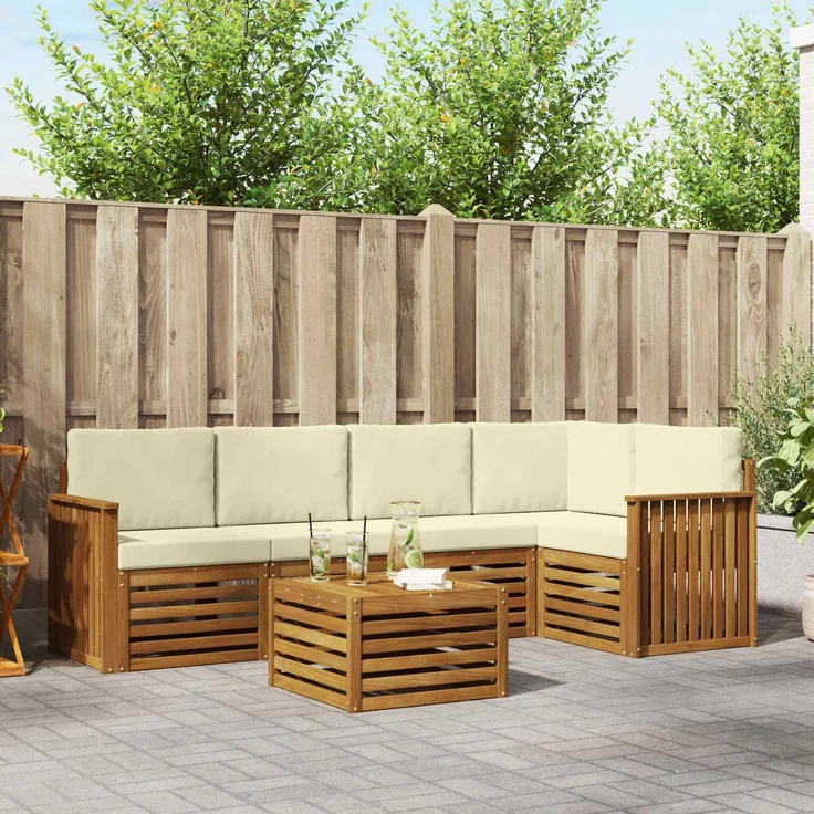 vidaXL Outdoor-Sofagarnitur 6 stk. 5-Sitzer Natur und Creme 3374845 – Bild 1