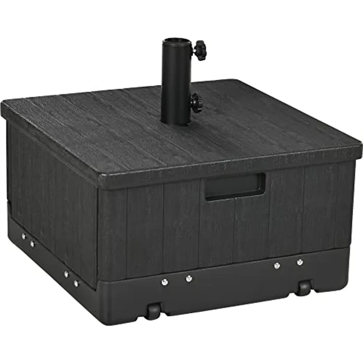Outsunny 3-in-1 Sonnenschirmständer, Schwarz, Kunststoff, 53x53 cm, mit Beistelltisch- und Blumenkastenfunktion, für Schirmstangen Ø3,8-4,8 cm, mobil mit Rollen