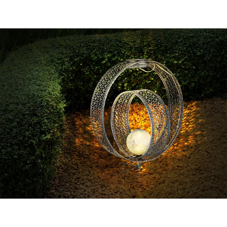 2er Set LED Solarleuchten Dekorstanzungen in Silber & Crackleglas, Höhe 42cm – Bild 7