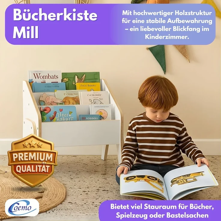 Mein-Regal Bücherregal MILL Bücherbox Aufbewahrungsbox weiß 55x34x45 cm – Bild 4