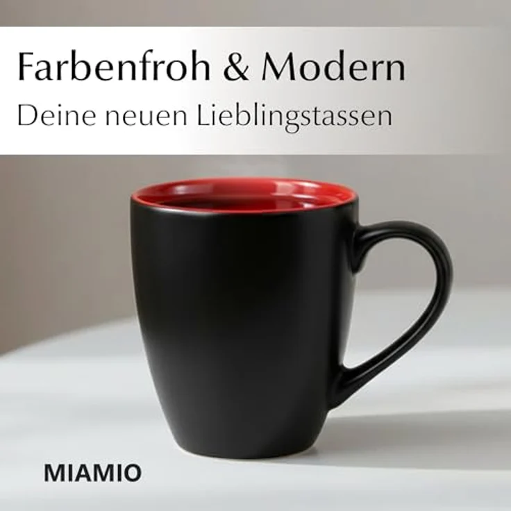 MiaMio Tasse MIAMIO - 6 x 350 ml Kaffeetassen Set Außen Schwarz Innen Farbig – Bild 4