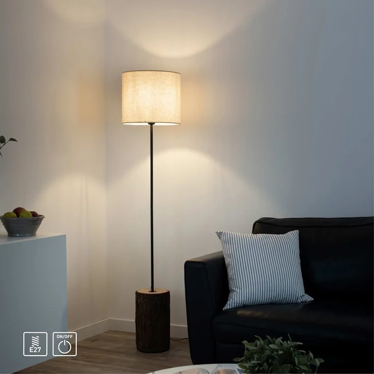 JUST LIGHT 11234-79 LED Stehleuchte Holzdekor Stoffschirm E27 165cm – Bild 2