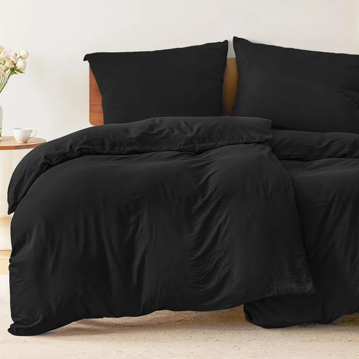 Dreamzie - Bettwäsche 135x200 4teilig Set Schwarz – Bettbezug mit 2 Kissenbezug 80x80 – Mikrofaser Weich & Pflegeleicht - Oeko-Tex