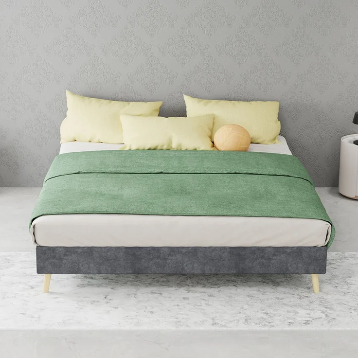 Novelux Bettgestell 140x200 cm - Modernes Plattformbett aus Holz mit grauem Samtbezug, Ohne Kopfteil, Minimalistisches Design – Bild 10