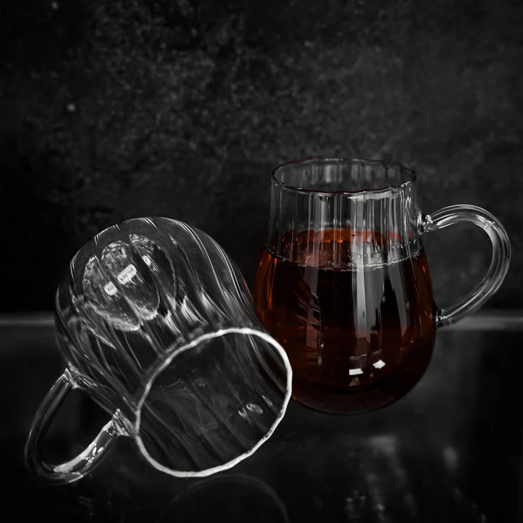 4er Riffle Gläser-Set 350 ml - Tee- Kaffeegläser mit Henkel aus Borosilikatglas – Bild 4