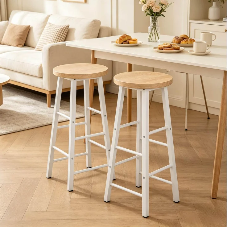 Barhocker 2er-Set, 71 cm Sitzhöhe in Hell-Eiche mit Metallgestell und Fußlehnen – Bild 4