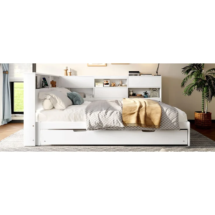 ZUBALIYA Tagesbett 140x200 cm, mit Ausziehfunktion für zusätzliche Liegefläche, mit USB - Ladeanschluss am Bett, mit integrierter Steckdose, Weiß – Bild 25