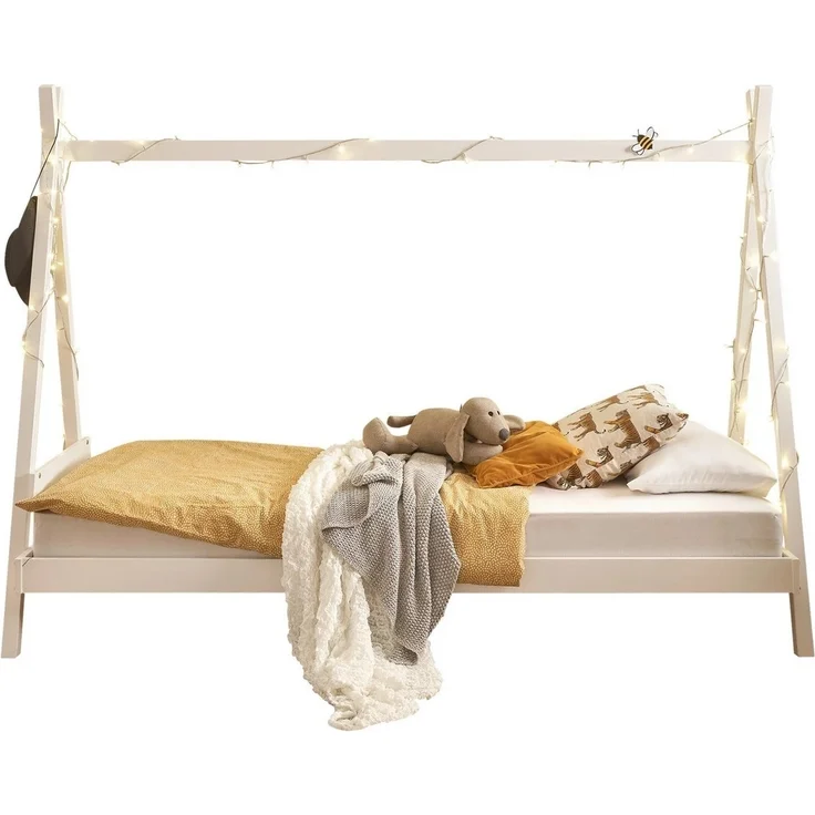 Kinderbett >Sora< in weiss, Kiefer Massivholz - 95x154x213cm (BxHxT) – Bild 2